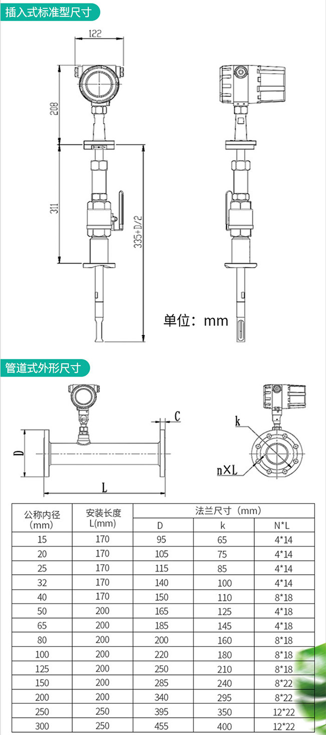 DN15熱式氣體質(zhì)量流量計外形結(jié)構(gòu)尺寸圖